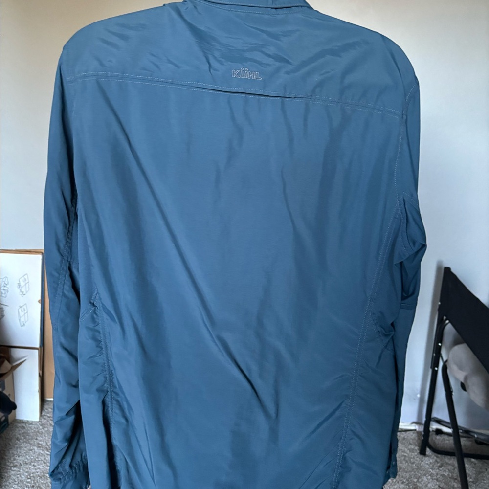 KÜHL Women’s L “Born in the Mountains” Outdoor Shirt Roll Tab Sleeve Vented blue - Picture 9 of 9